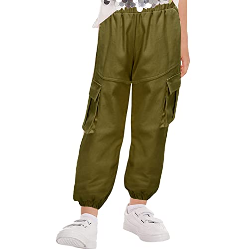 Manyakai Mädchen Junge Cargohose Stretch Lange Hose Cool Arbeitshose Mit Taschen High Waist Freizeithose Outdoorhose Kinder Streetwear Gr. 110-176 Armeegrün I 170-176 von Manyakai