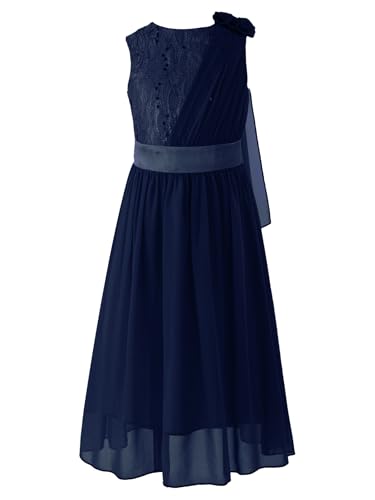 Manyakai Mädchen Kleid Festlich Hochzeit Partykleid Blumenmädchenkleid Kinder Chiffon Kleid Festzug Ballkleider Gr.104 116 128 140 152 164 Navy Blau A 140 von Manyakai