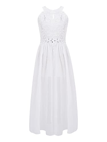 Manyakai Mädchen Kleider Hochzeit Festlich Spitze Tüll Prinzessin Kleider Strass Glitzer Blumenmädchenkleid Ballkleid Festzug Lang Gr.104-176 Weiß 176 von Manyakai