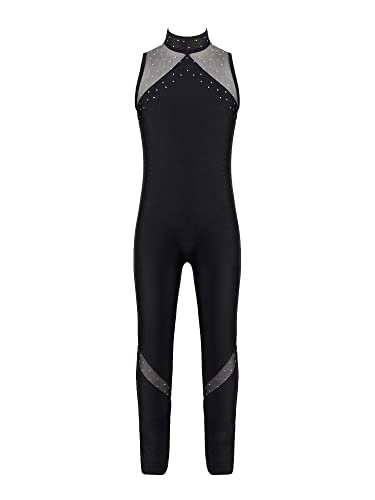 Manyakai Mädchen Turnanzug Ganzkörper Ärmellos Balletttrikot Gymnastik Leotard Bodysuit Einteiler Ganzkörperanzug Wettbewerb Performance Bekleidung Black 146-152 von Manyakai