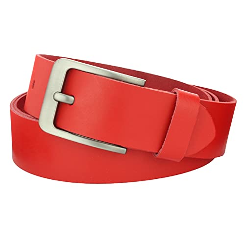 Gürtel Ledergürtel Damen Herren 4cm breit echtes Leder Handgemacht Jeansgürtel Rindleder MADE IN GERMANY NEU #4M420 (Rot, 90 cm Gesamtlänge 100 cm) von Manza