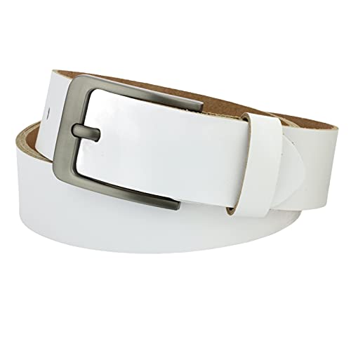 Gürtel Ledergürtel Damen Herren 4cm breit echtes Leder Handgemacht Jeansgürtel Rindleder MADE IN GERMANY NEU #4M420 (Weiß, 130 cm Gesamtlänge 140 cm) von Manza