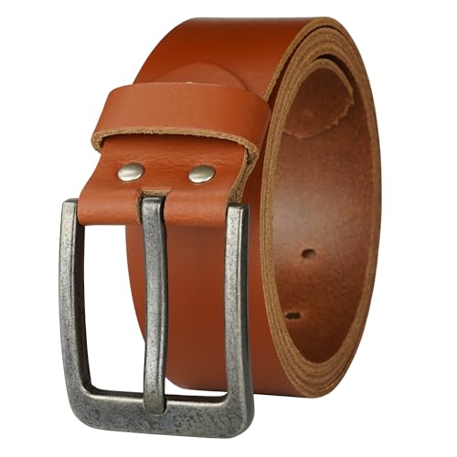 Gürtel Ledergürtel Damen Herren 4cm breit echtes Leder Handgemacht Jeansgürtel Rindleder MADE IN GERMANY NEU #4M520 (Cognac, 100 cm Gesamtlänge 110 cm) von Manza