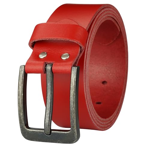 Gürtel Ledergürtel Damen Herren 4cm breit echtes Leder Handgemacht Jeansgürtel Rindleder MADE IN GERMANY NEU #4M520 (Rot, 130 cm Gesamtlänge 140 cm) von Manza