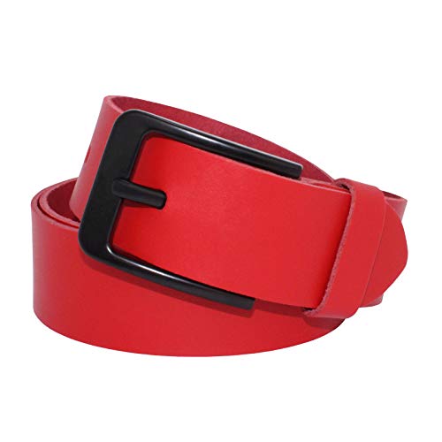 Gürtel Ledergürtel Damen Herren 4cm breit echtes Leder Handgemacht Jeansgürtel Rindleder MADE IN GERMANY NEU #4M620 (Rot, 90 cm Gesamtlänge 100 cm) von Manza