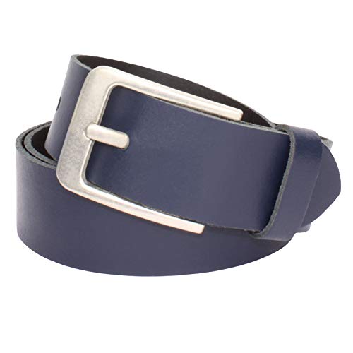 Gürtel Ledergürtel Damen Herren 4cm breit echtes Leder Handgemacht Jeansgürtel Rindleder MADE IN GERMANY NEU #4M720 (Blau, 110 cm Gesamtlänge 120 cm) von Manza