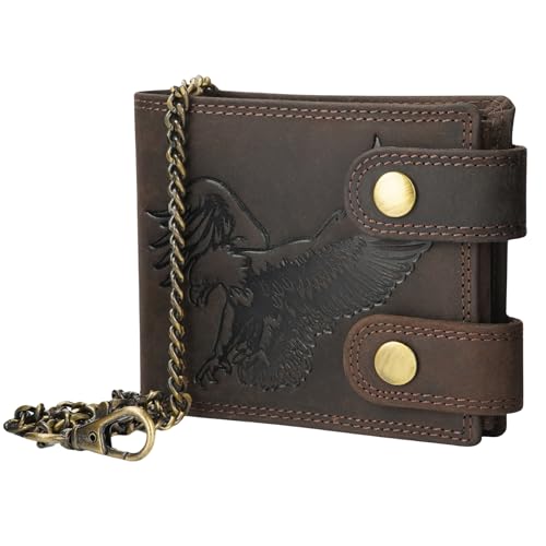 Manza Echt Leder Biker Geldbörse Portemonnaie Geldbeutel Sauvage Leder mit RFID Schutz (Adler, Braun) von Manza