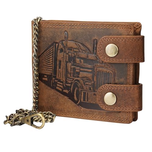 Manza Echt Leder Biker Geldbörse Portemonnaie Geldbeutel Sauvage Leder mit RFID Schutz (LKW, Tan) von Manza