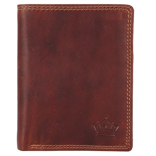 Manza Geldbeutel Herren Geldbörse Hochformat Börse Rindleder Portemonnaie Echtes Leder RFID Schutz (Braun) von Manza