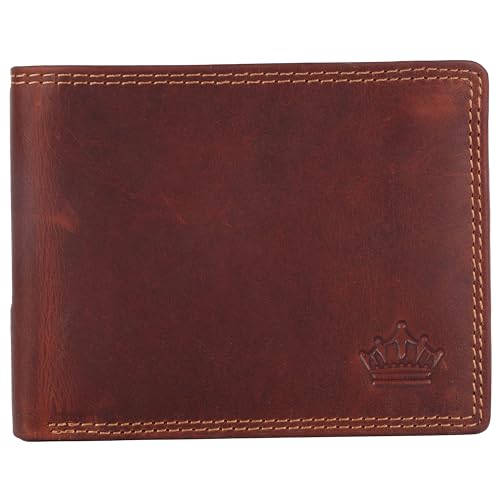 Manza Geldbeutel Herren Geldbörse Querformat Rindleder Börse Portemonnaie Echtes Leder RFID Schutz (Braun) von Manza