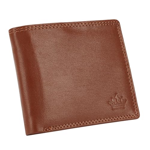 Manza Geldbeutel Herren Geldbörse Rindleder Börse Echtes Leder Portemonnaie RFID Schutz Querformat (Braun) von Manza