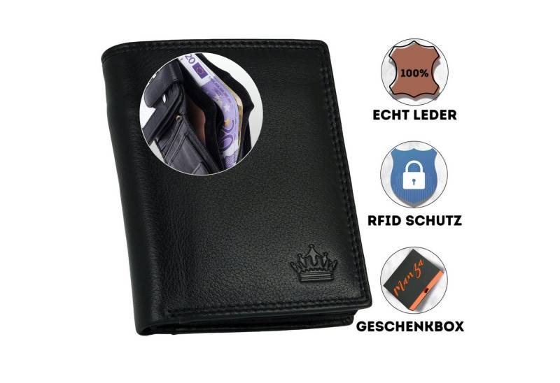 Manza Geldbörse Geldbörse Herren Schwarz mit RFID, Geheimfach und Geschenkbox, Geschenkbox, Geheimfach und RFID Blocker, Hochwertiges Nappa Leder von Manza
