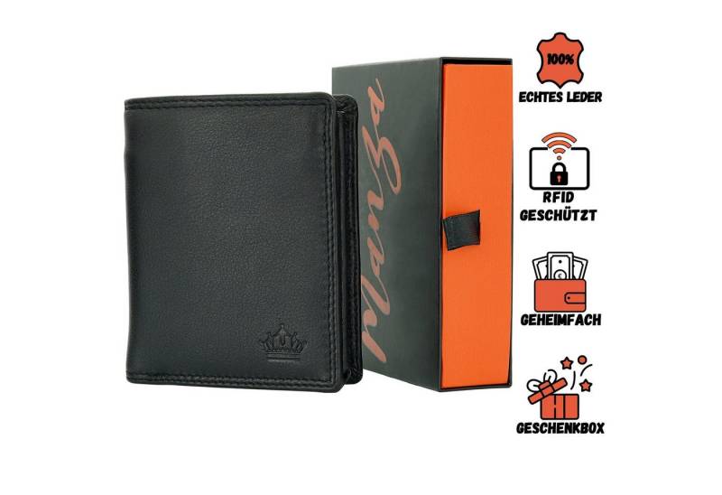 Manza Geldbörse Geldbörse Herren Schwarz mit RFID, Geheimfach und Geschenkbox, Geschenkbox, Geheimfach und RFID Blocker, Hochwertiges Nappa Leder von Manza