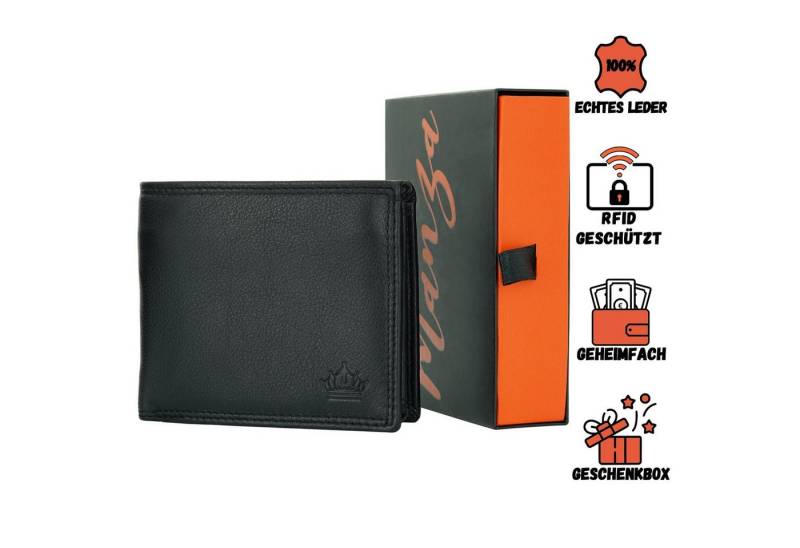 Manza Geldbörse Geldbörse Herren Schwarz mit RFID, Geheimfach und Geschenkbox, Geschenkbox, Geheimfach und RFID Blocker von Manza