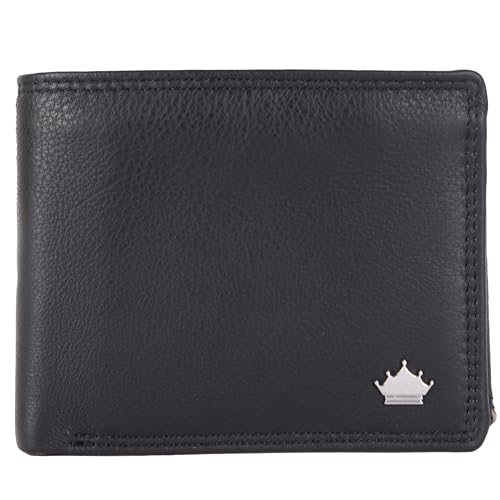 Manza Geldbörse Herren Portemonnaie Echt Leder Geldbeutel RFID Schutz - Reißverschlussfach im Scheinfach (Schwarz) von Manza