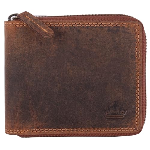 Manza Geldbörse Portemonnaie Echt Leder Geldbeutel RFID Schutz - umlaufendem Reißverschluss (Tan) von Manza