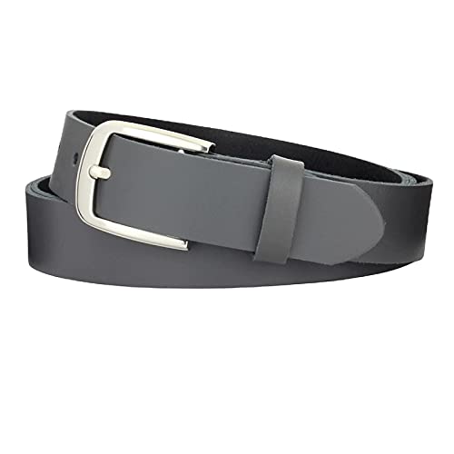 Manza Gürtel Damen Herren Ledergürtel 3cm breit echtes Leder Rindleder Neu (Grau, 90 cm Gesamtlänge 100 cm) von Manza
