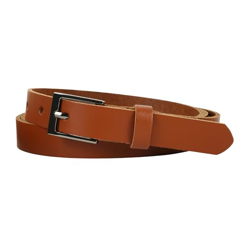 Manza Gürtel Ledergürtel Damen Herren 2cm breit echtes Leder Rindleder Neu (Cognac, 120 cm Gesamtlänge 130 cm) von Manza