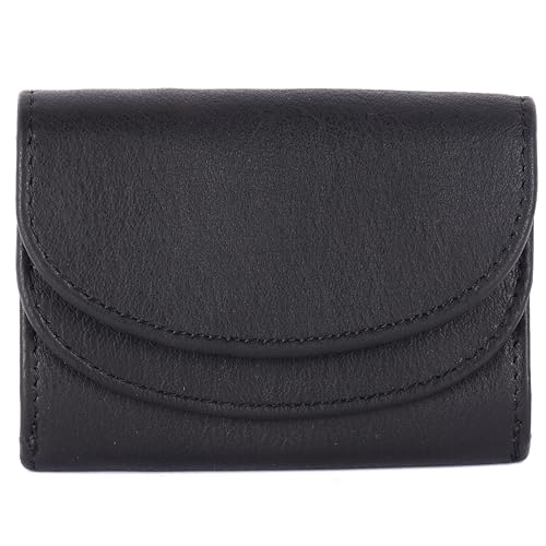Mini Geldbörse Echt Leder-klein Portemonnaie mit Münzfach Geldbeutel Slim RFID Schutz (Schwarz) von Manza