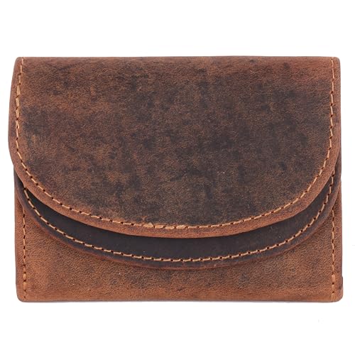 Mini Geldbörse Echt Leder-klein Portemonnaie mit Münzfach Geldbeutel Slim RFID Schutz (Tan) von Manza