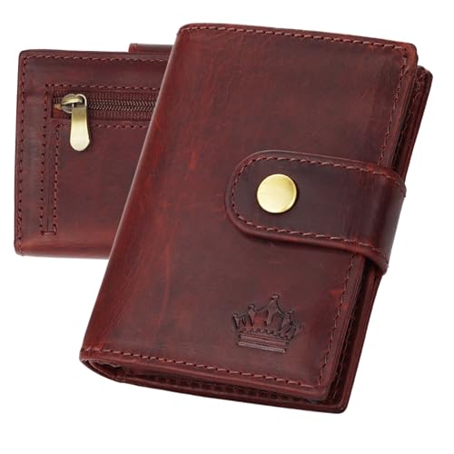 Slim Wallet Geldbeutel mit Münzfach und RFID-Schutz Rindleder Börse für Herren Mini Geldbörse NEU (Braun) von Manza