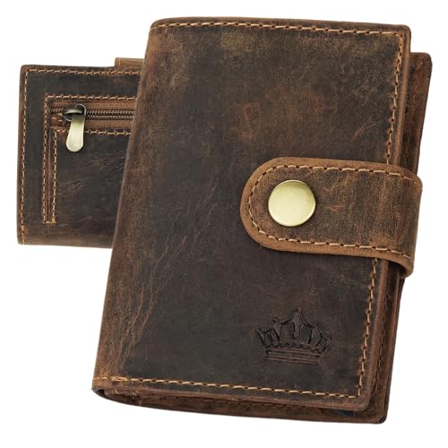 Slim Wallet Geldbeutel mit Münzfach und RFID-Schutz Rindleder Börse für Herren Mini Geldbörse NEU (Braun TAN) von Manza
