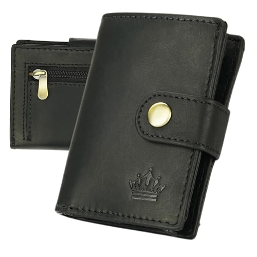 Slim Wallet Geldbeutel mit Münzfach und RFID-Schutz Rindleder Börse für Herren Mini Geldbörse NEU (Schwarz) von Manza