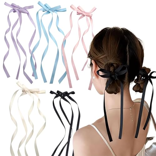 10 Stück Haarschleife Damen, Lange Bänder Haarschleife Haarspangen Damen, Bogen Haarspangen Mädchen,Doppellagiges Quastenband Lange Bänder Haarschleife für Damen Mädchen Kinder von MaoNativey