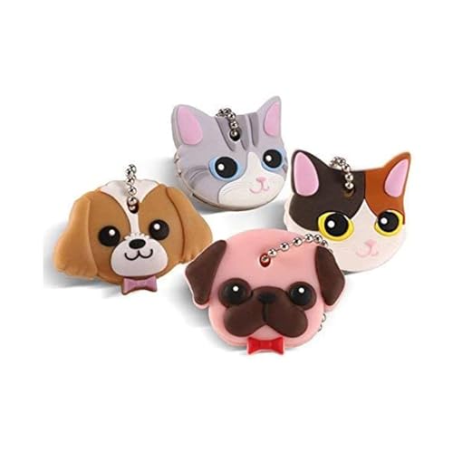 MaoNativey 4 Stück Schlüsselkappen, Cartoon Niedliche Tiere Schlüsselanhänger Schlüsselabdeckung Kappe Silikon Hund Katze Schlüsselkennzeichen Tier Schlüsselhalter von MaoNativey