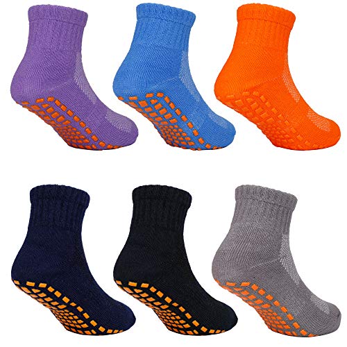 Baby Antirutsch Socken Stoppersocken Kinder 6 Paare Rutschfest Grip Knöchelsocken für Kleinkind Säugling Neugeborenes 4-8 Jahre Mädchen oder Jungen von MaoXinTek