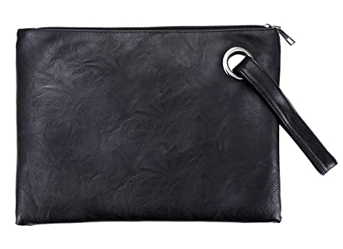 MaoXinTek Damen Clutch Handtasche Weiches Leder Abendtasche Tasche Groß Geldbörse Portemonnaie mit Handschlaufe & Reißverschluss für Party, Hochzeit, Business, Reisen, Schwarz von MaoXinTek