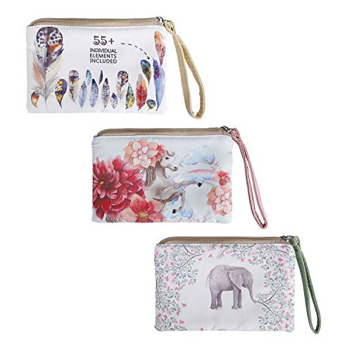 Geldbeutel Täschchen, Mini Leinwand Portemonnaie Geldbörse Tasche mit Reißverschluss, Geldsäcke für Frauen, Kinder, Handtasche Gedruckt Elefant für Münzen,Kleingeld,Schlüssel, 3 Stück von MaoXinTek