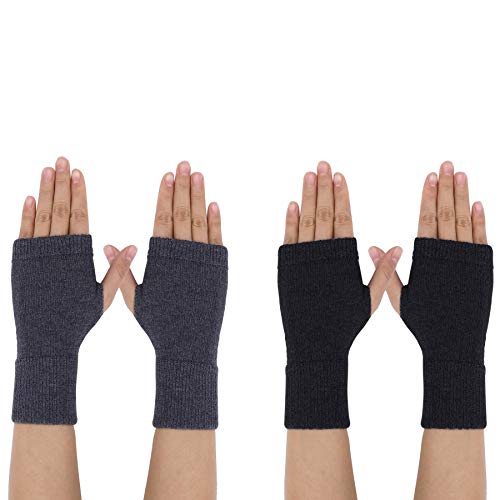 MaoXinTek Kaschmir Handschuhe Fingerlose Fäustlinge Handwärmer für Damen, 2 Paar Wärmer Strick Kurzer Gestrickte Halb Winter-Handschuhe mit Fingerdaumenloch zum Tippen Fahren von MaoXinTek