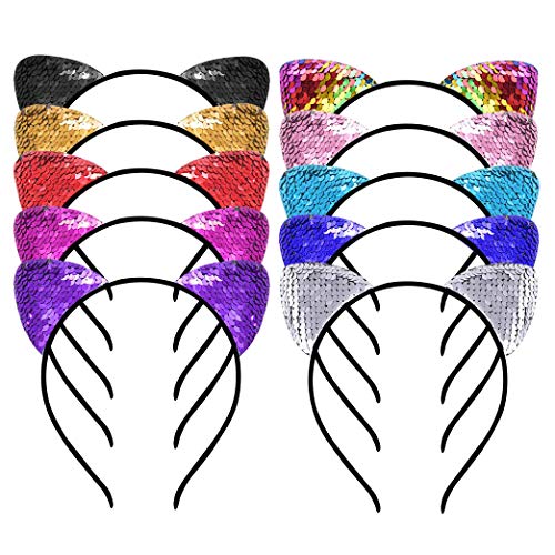 Katze Ohren Stirnband Glitter Pailletten Hairband Shiny Haarschmuck Haarbänder Schön Party Dekoration für Mädchen Frauen 10Pcs von MaoXinTek