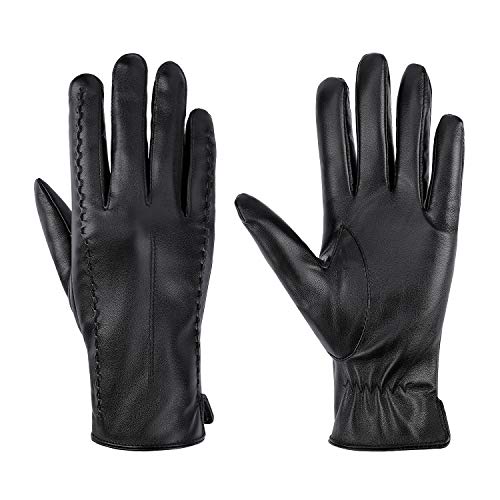 MaoXinTek Winter Handschuhe Eleganz Damen Warm Kaschmirfutter Touchscreen Lederhandschuhe Casual Winddicht Outdoor Sports Gloves Für Fahren Radfahren Texting Schwarz von MaoXinTek