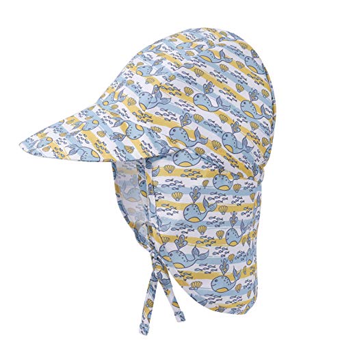 Sonnenhut mit Nackenschutz Baby Schirmmütze Anti-UV UPF 50 Hut Mütze mit Verstellbarer Kinnriemen, Strandhut Sommer Outdoor Flapper Hat für Säugling Kinder Kleinkind Wal von MaoXinTek