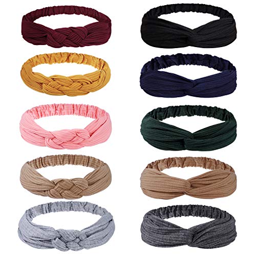 Twisted Criss Cross Stirnbänder, Elastische Weich Gestrickte Baumwoll Haarbänder für Frauen Mädchen, Winter Sport Turban Headwrap für Yoga, Pilates, Laufen, Radfahren (10 Stück) von MaoXinTek