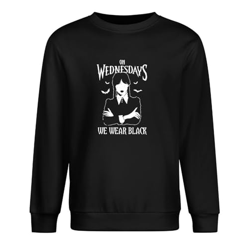 Addams On Wednesdays We Wear Black Top TV Show Gift Wednesday Men's Long Sleeve Crewneck 100% Cotton Pullover Unisex Sweatshirts Black M von Maodisen