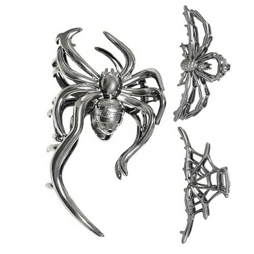 Maodom Gothische Haarklammer - Gotische Metall-Klauen-Spange - 3er Set Dekorative Gruselige Spinnen Skelett Haarspangen für Frauen Mädchen Herbst Party Bühne Auftritt Schule Outdoor von Maodom