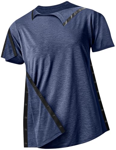 Hemd, nach der Schulter, zur Erholung, zum Abreißen, kurze Ärmel, vollständig offen, seitlicher Druckknopf, für Herren und Damen, Unisex-Größen, Dunkelblau, L Hemd, nach der Schulter, zur Erholung, zum Abreißen, kurze Ärmel, vollständig offen, seitlicher Druckknopf, für Herren und Damen, Unisex-Größen, Dunkelblau, L von Maopotoufu