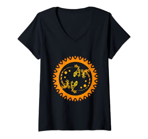 Damen Polynesien Maori Paar Eidechsen in Sonne Tribal Tattoo Geschenk T-Shirt mit V-Ausschnitt Damen Polynesien Maori Paar Eidechsen in Sonne Tribal Tattoo Geschenk T-Shirt mit V-Ausschnitt von Maori Gifts I Vicoli Merch