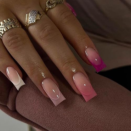 24Pcs Lange Drücken Auf Nägel Sarg Französisch Gefälschte Nägel Spitze Acryl Nägel Glänzend Falsche Nägel Für Frauen Mädchen Sarg Gefälschte Nägel Professionelle Salon Nägel von Maouira