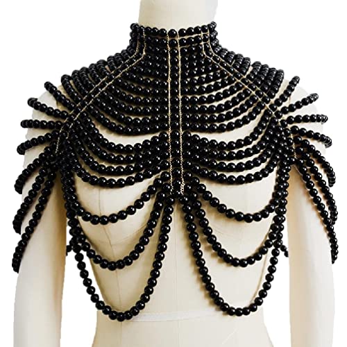 Maouira Faux Perle Halskette & Körper Kette - Elegant, Multi-strand, Weiß, Schwarz - Damen, Frauen - 47 cm von Maouira