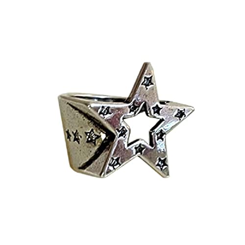 Maouira Hohler fünfzackiger Stern Retro Silber Farbe für Damen Herren Vintage Geometrisch Unregelmäßige Fingerringe Party Schmuck Vintage Geometrisch Unregelmäßig Hohl Stern Silberfarben Finger von Maouira
