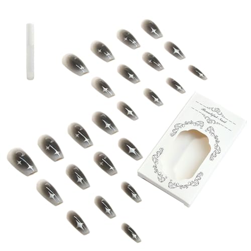 Press On Nails Schwarze Farbverläufe Mit Stern Künstliche Nägel Schwarze Farbverläufe Vollständige Abdeckungen Zum Aufkleben Der Nägel Künstliche Nägel Für Frauen von Maouira