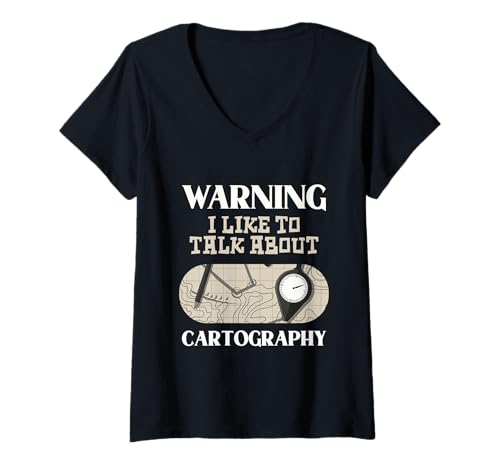 Damen Warnung Ich spreche gerne über Kartografie T-Shirt mit V-Ausschnitt Damen Warnung Ich spreche gerne über Kartografie T-Shirt mit V-Ausschnitt von Map Enthusiasts Cartography Fans Exploration