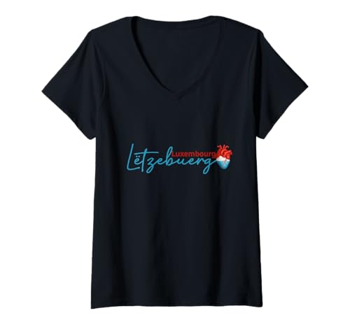 Damen Luxemburg Herz-Flagge: I Love Luxemburg, Luxemburg-Fans T-Shirt mit V-Ausschnitt Damen Luxemburg Herz-Flagge: I Love Luxemburg, Luxemburg-Fans T-Shirt mit V-Ausschnitt von Map & Flag Co