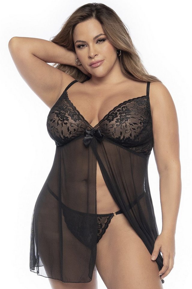 Mapale Negligé Schwarzes Babydoll Plus Size Negligee Set aus Babydoll und String schw von Mapale
