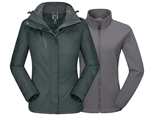 Mapamyumco Damen 3-in-1 wasserdichte Skijacke Windjacke Winterjacke Fleecefutter Regen und Schnee Outdoor Wandern Grau L von Mapamyumco