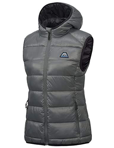 Mapamyumco Damen Daunenweste leichte wasserdichte lässige Outdoorjacke mit Kapuze, ärmellose Daunenjacke Grau XS von Mapamyumco